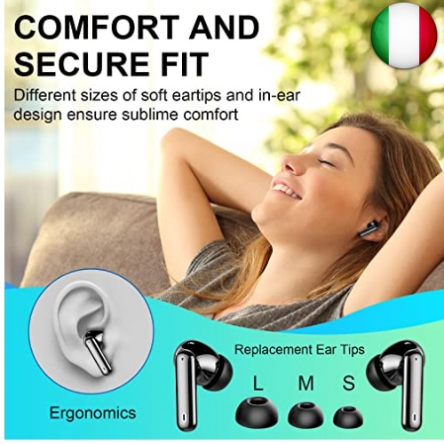 Cuffie Bluetooth,Auricolari Bluetooth 5.3 con Custodia Di  Ricarica,Connessione Automatica,Cancellazione Rumore,Comandi Touch,Cuffie  Senza fili in Ear con Mic ENC,Cuffiette Wireless Per Android/iOS