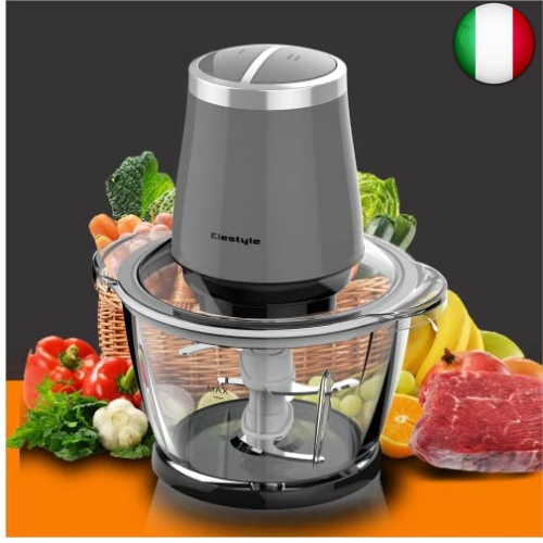 ELESTYLE Tritatutto da Cucina Elettrico 260W, Ciotola da 500ml, 2 Velocità,  Mini Tritatutto Multifunzione con Base Antiscivolo, Tritatutto Elettrico