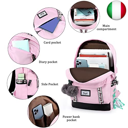 Arya Zaino Scuola Elementare Bambina Zainetto Ragazza Borsa Scuola Media  Viaggio per le Bimba 8 9 10 11 12 13 14 Anni (nero) : : Moda