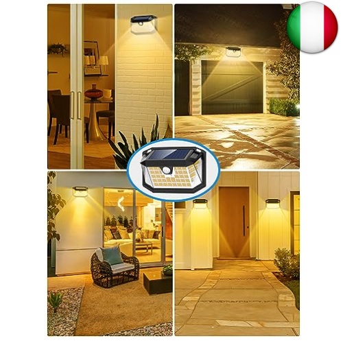 LANSOW 188 LED Luce Solari Esterno, IP65 Impermeabile Faretto Led Da Esterno  Con Sensore Di Movimento, 3 Modalità Lampada Solare da Esterno per  Giardino, Patio e Garage (2 Pezzi, Bianco Caldo) : : Illuminazione