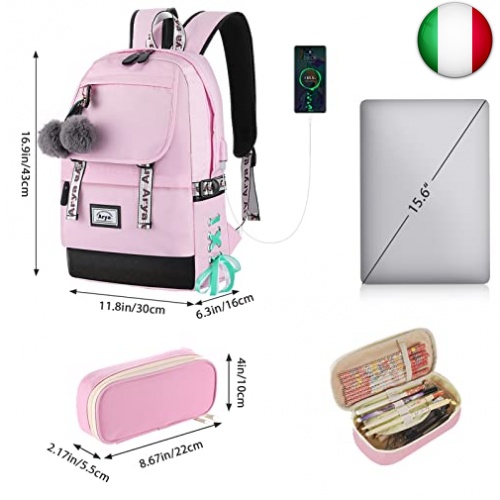 Arya Zaino Scuola Elementare Bambina Zainetto Ragazza Borsa Scuola Media  Viaggio per le Bimba 8 9 10 11 12 13 14 Anni (nero) : : Moda