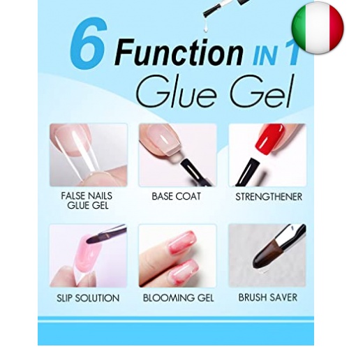 Gelike ec Colla per Unghie Finte 6 in 1 en Gel Resina a lunga durata, Base  Coat e Rinforzante, Estensione Unghie, Gel Blossom, Soluzione Slip, Cura