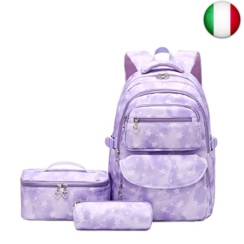 Tanou Zaino Scuola Media Ragazza 3 Pezzi con Borsa Termica Astucci Matite